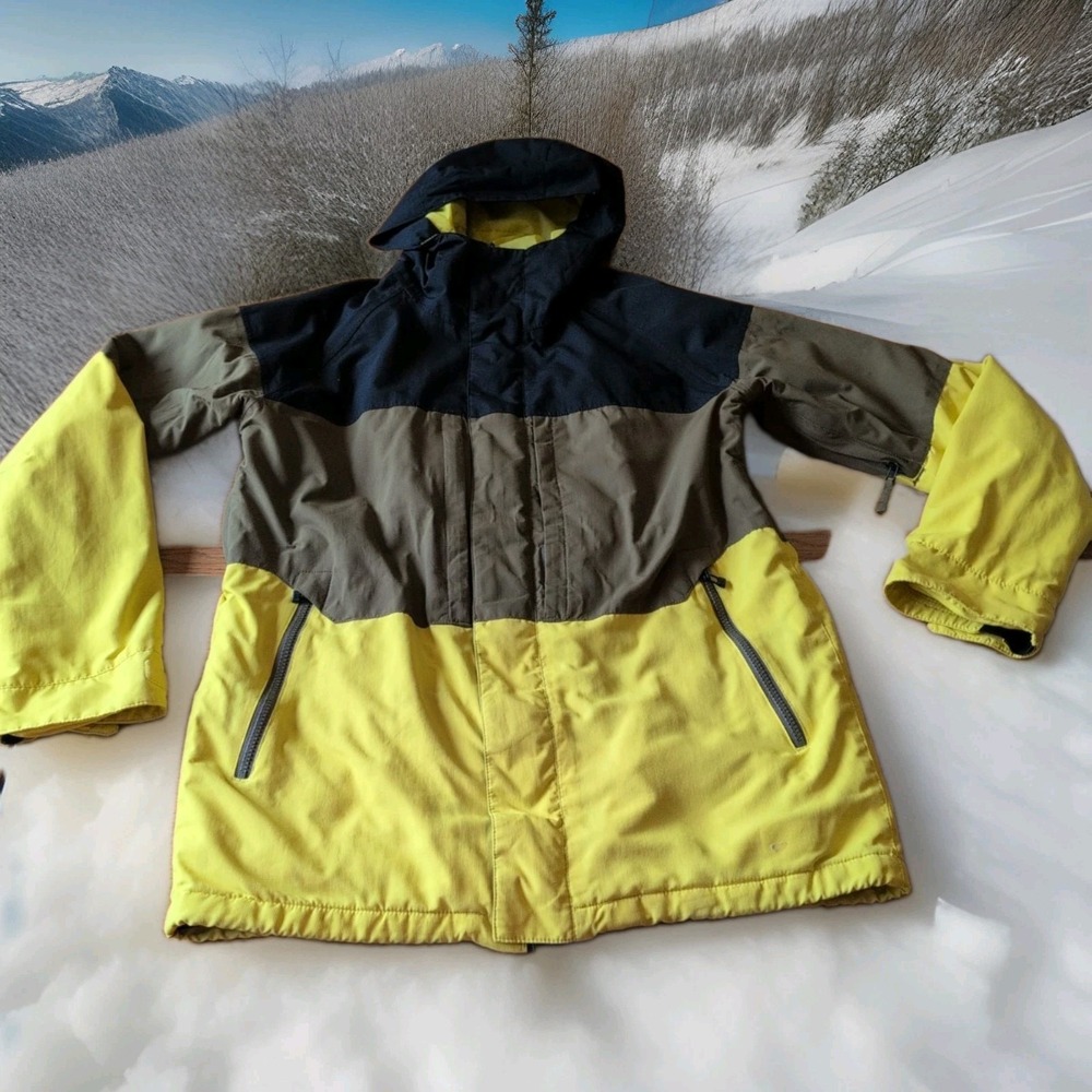 Burton DRYRIDE Mens Yellow Colorblocked Snowboard Ski Jacket Hooded Adult Small